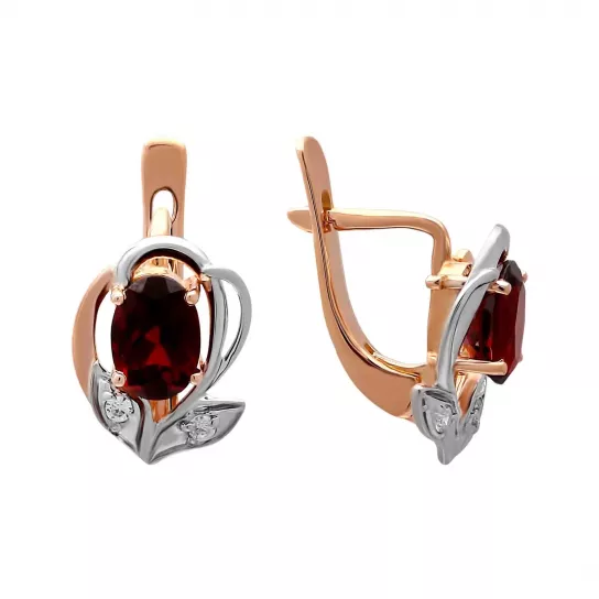 Серьги с гранатом и фианитом из золота
