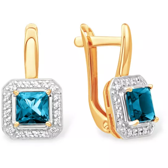 Серьги с топазом и фианитом из золота