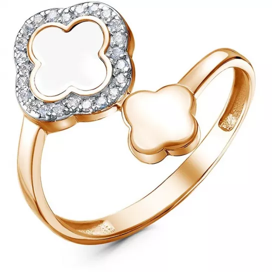 Кольцо с фианитом и эмалью из золота