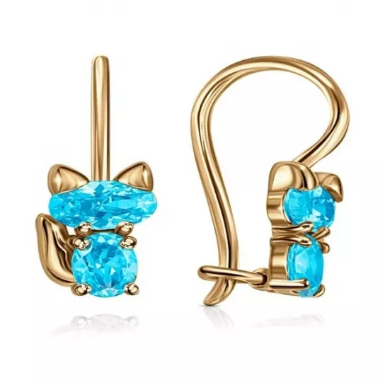 Серьги детские с фианитом из золота