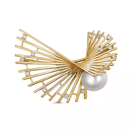 Брошь с бриллиантами с жемчугом из золота